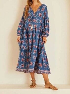 NATALIE MARTIN Long sleeve briana dress in vintage flowers azure Blue